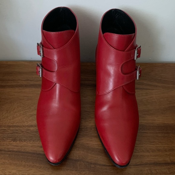 Saint Laurent Red Monk Strap Ankle Boots 38 - Picture 6 of 16